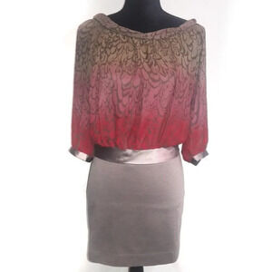 BCBGeneration Sheer Brown Floral Fall Dress Career